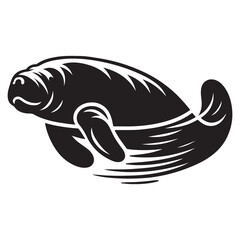 Black And White Manatee Silhouette illustration