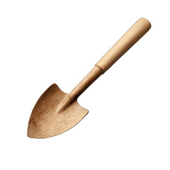 A close-up of a classic garden spade with a wooden handle, perfect for digging and gardening tasks. transparent background