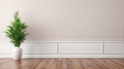 Minimalist Room Interior with Plant in White Vase