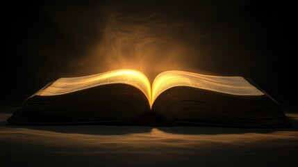 Open book with a glowing light emitting from pages