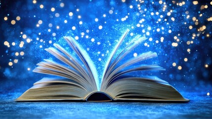 Open book with a glowing light emitting from pages