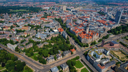 Aerial view of the old town of the city Leipzig in Germany on a sunny summer day