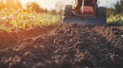 Ploughing the Field in Warm Sunlight