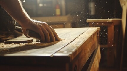Close Up Of Carpenter Sanding Wood