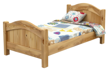 PNG  Wooden bed with colorful bedding