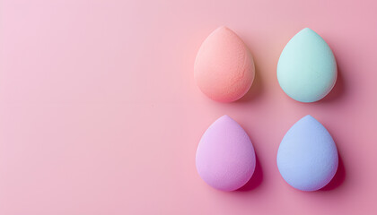 Beauty blender on pink background. Bright sponges for make-up cosmetics. Makeup products. Beauty concept. Place for text. Space for copy