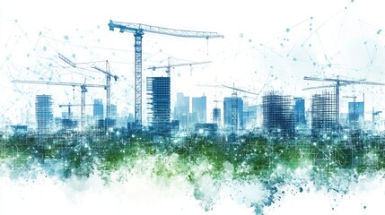 Fototapeta premium Urban landscape with digital construction models