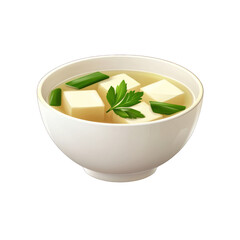 A delicious bowl of tofu soup garnished with green onions and parsley, perfect for a healthy meal or comforting dish. transparent background