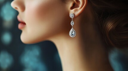 Close-up of a Woman Wearing Elegant Diamond Earrings