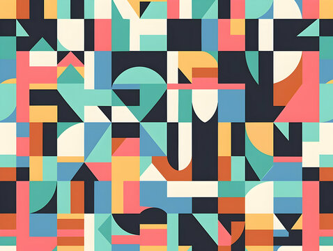 Abstract Geometric Pattern with Bold Blocks of Color and Intersecting Shapes 