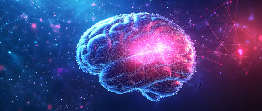 For technology design stock, abstract brain background with polygonal grid, blue gradient color