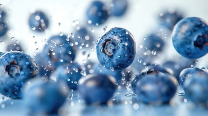 Falling Blueberries Fruit, Tasty Berries Organic Food Isolated for Editing, Culinary Studio Photo White Background, Delicious Vegan Berry Snack Sweet Treat