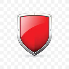 Red chrome shield icon. Vector illustration