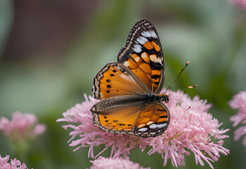 Obraz premium Butterfly feeding on a flower in a summer garden.