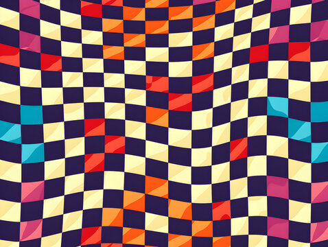 Vibrant Geometric Pattern with Overlapping Colorful Shapes and Curved Edges in a Tiled Formation"  