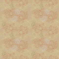 seamless pattern autumn leaves chestnut classic design on a beige background