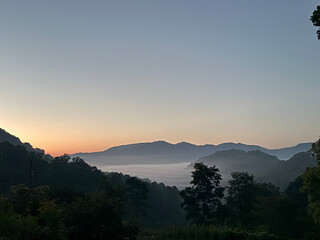 Beautiful sunrise in the Appalachian Mountains with morning fog