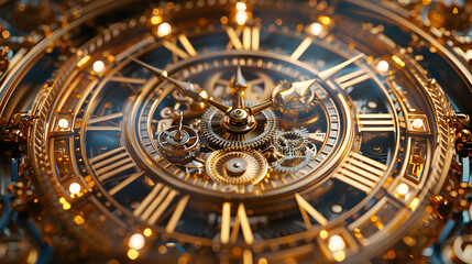 Fototapeta premium Golden Clockwork Mechanism: Intricate Gear Details