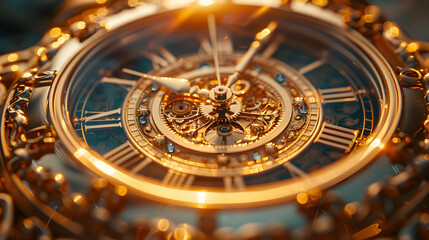 Naklejka premium Close-up of a Gold Pocket Watch with Roman Numerals
