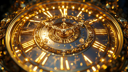 Golden Clock Face with Roman Numerals - 3D Illustration