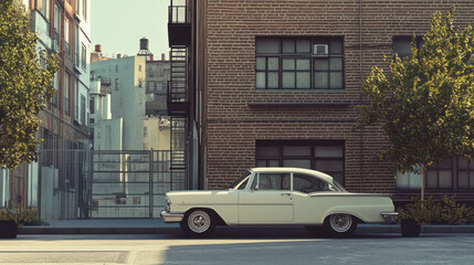 Car is parked in front of some buildings
