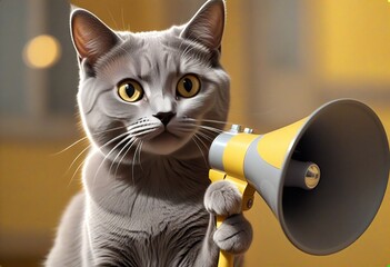 Fototapeta premium Gray Cat with Megaphone