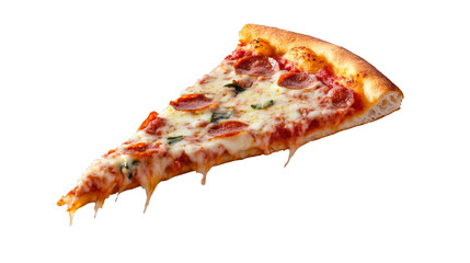 A slice of pizza floating, on transparency background PNG