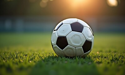 Fototapeta premium View of soccer ball on the field