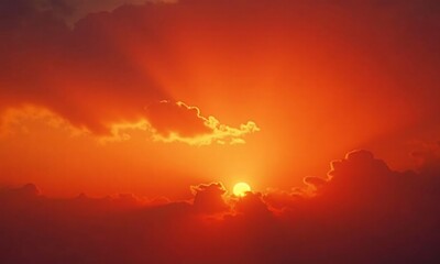 Vibrant orange hues illuminate the clouds in the sunset sky
