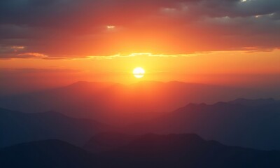 Obraz premium Sunset sky over mountn orange yellow blue 