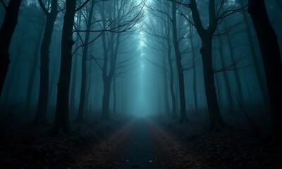 Obraz premium Spooky forest dark mystery horror in nature generated by 