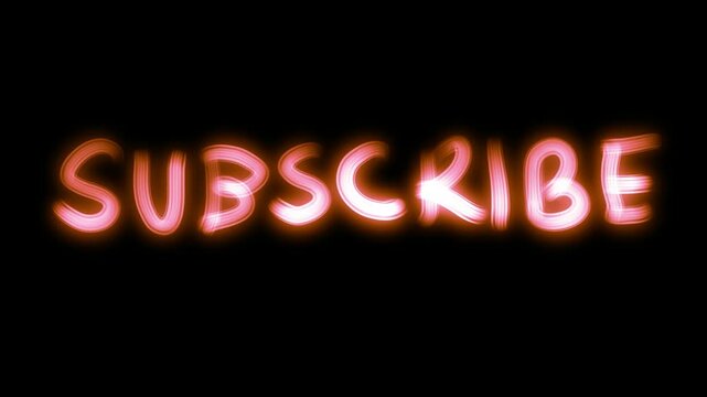 glowing subscribe text on black background. neon video