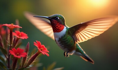 Photorealistic hummingbird outdoors in nature