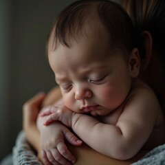 Portrt of newborn baby with mother