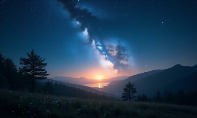 Fototapeta premium Nature landscape with starry clear sky