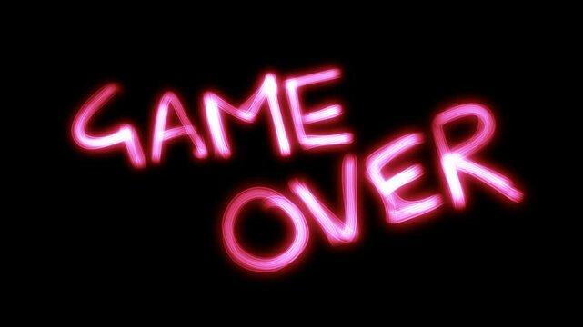 game over text glowing on black background. neon video