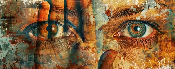 Abstract art depicting intense human emotion and eyes.