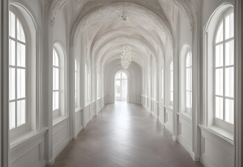Obraz premium Luxury white empty hall with white walls, ceiling.