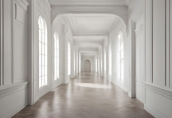 Obraz premium Luxury white empty hall with white walls, ceiling.