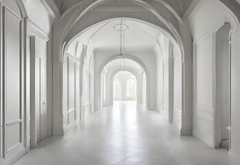 Obraz premium Luxury white empty hall with white walls, ceiling.