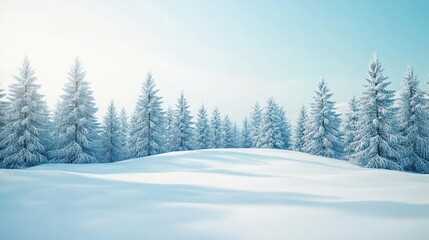 Obraz premium Minimalistic winter landscape with pines and snow, blue colors