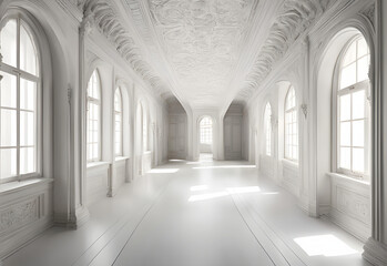 Obraz premium Luxury white empty hall with white walls, ceiling.