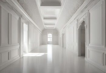 Fototapeta premium Luxury white empty hall with white walls, ceiling.