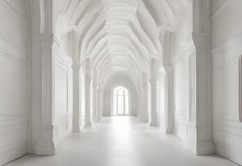 Obraz premium Luxury white empty hall with white walls, ceiling.