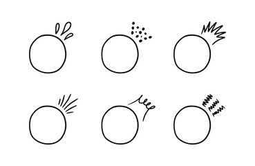 Doodle circle brackets for quotation with sparkle ray elements. Hand drawn round line frame for title headline illustration. Speech bubble blob for dialog