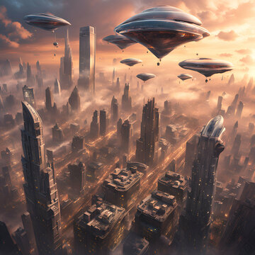 ufo flying over the city
