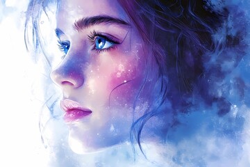 Virgo zodiac sign in the form of a girl in watercolor style