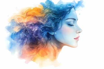 Virgo zodiac sign in the form of a girl in watercolor style