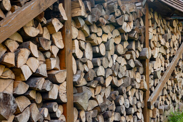 Large pile of chopped firewood