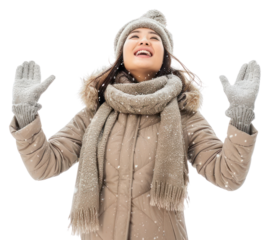 PNG Joyful woman enjoying winter snowfall